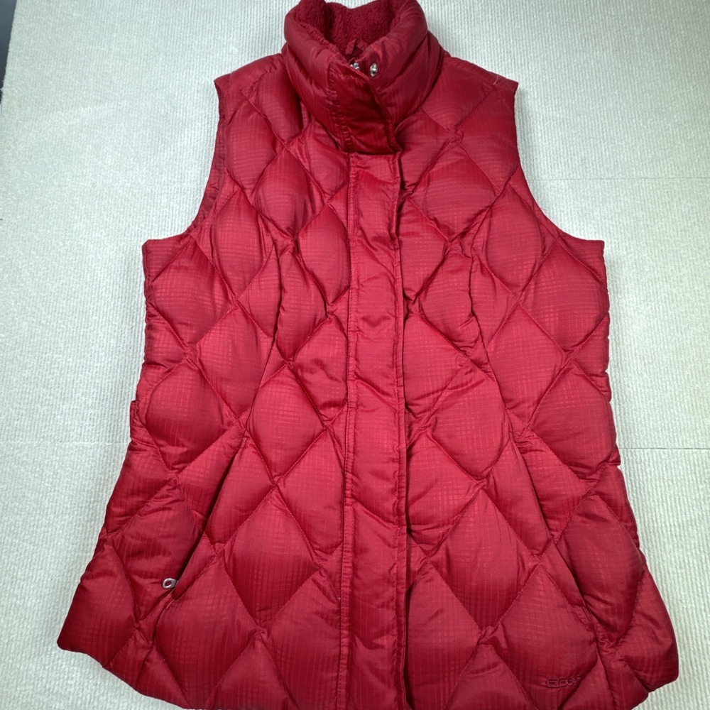 Eddie Bauer Puffer Vest Womens MT Red EB650 Down Quilted Sherpa Collar‎